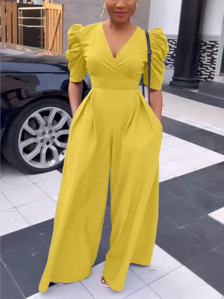 Elegant Jumpsuits Women Summer 2023 Fashion New Sexy V-neck Slim Fits Wide Leg Jumpsuit Puff Short Sleeve Loose Trousers Romper
Elegant Jumpsuits Women Summer 2023 Fashion New Sexy V-neck Slim Fits Wide Leg Jumpsuit Puff Short Sleeve Loose Trousers Romper