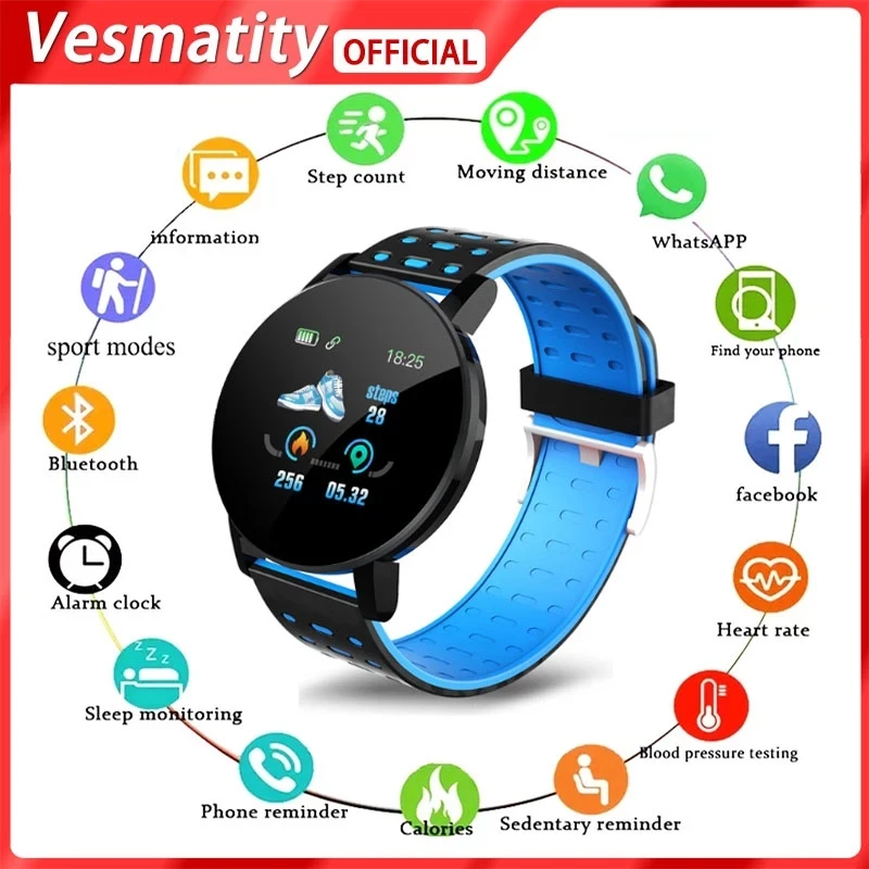 Smart Watch 119 Plus Waterproof Men Blood Pressure Sport Round Smartwatch Women Fitness Tracker Bracelet For Android IOS
Smart Watch 119 Plus Waterproof Men Blood Pressure Sport Round Smartwatch Women Fitness Tracker Bracelet For Android IOS