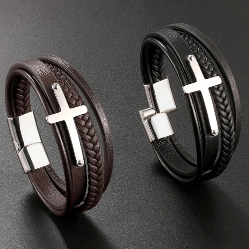 New Cross Leather Men Bracelet Magnetic Buckle Stainless Steel Fashion Leather Bracelet For Men Jewelry Gift
New Cross Leather Men Bracelet Magnetic Buckle Stainless Steel Fashion Leather Bracelet For Men Jewelry Gift