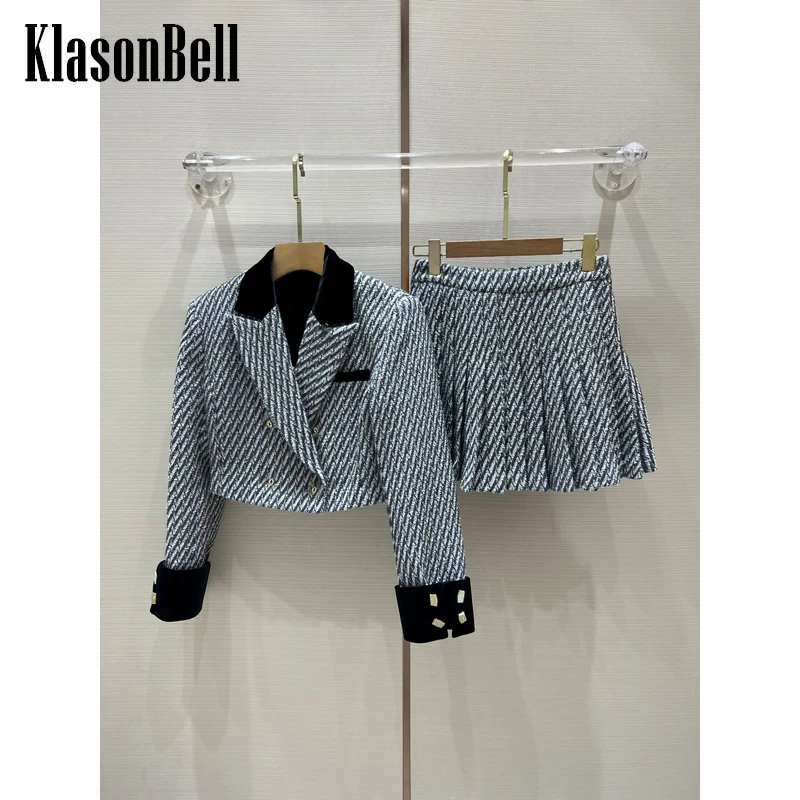12,7 KlasonBell элегантный темпераментный лоскутный бархатный твидовый короткий Блейзер контрастных цветов с плиссированной юбкой
12,7 KlasonBell элегантный темпераментный лоскутный бархатный твидовый короткий Блейзер контрастных цветов с плиссированной юбкой