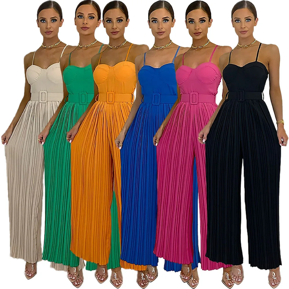 Women Summer Spaghetti Strap Jumpsuits and Rompers Pleated Wide Leg Long Playsuits Ladies Casual Bodysuits
Women Summer Spaghetti Strap Jumpsuits and Rompers Pleated Wide Leg Long Playsuits Ladies Casual Bodysuits