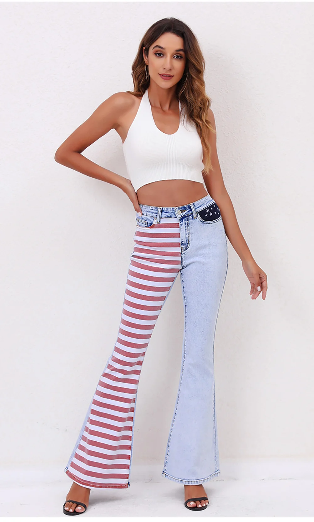 2022 Autumn Women Jeans Striped Color Patchwork America Style Flare Pants Full Length Casual Slim Winter Female Trousers C4305 
2022 Autumn Women Jeans Striped Color Patchwork America Style Flare Pants Full Length Casual Slim Winter Female Trousers C4305