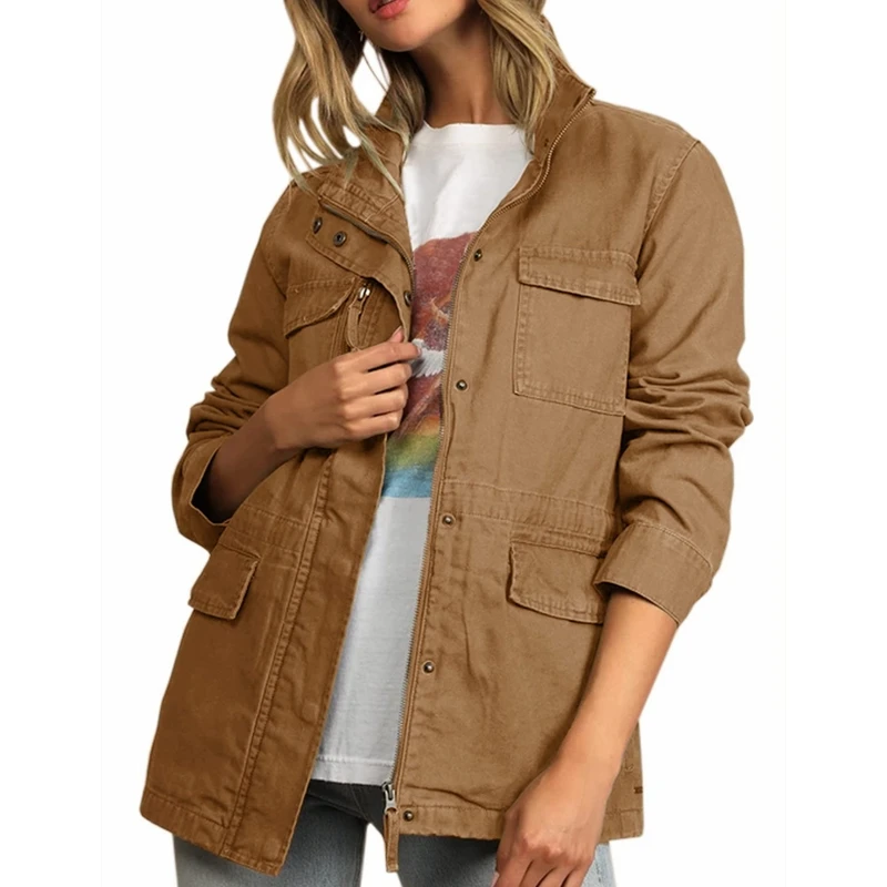 Women Coat Spring Autumn Loose Solid Zipper Cardigan Outerwear Women Long Sleeve Single-Breasted Stitching Turn-down Collar Coat 
Women Coat Spring Autumn Loose Solid Zipper Cardigan Outerwear Women Long Sleeve Single-Breasted Stitching Turn-down Collar Coat