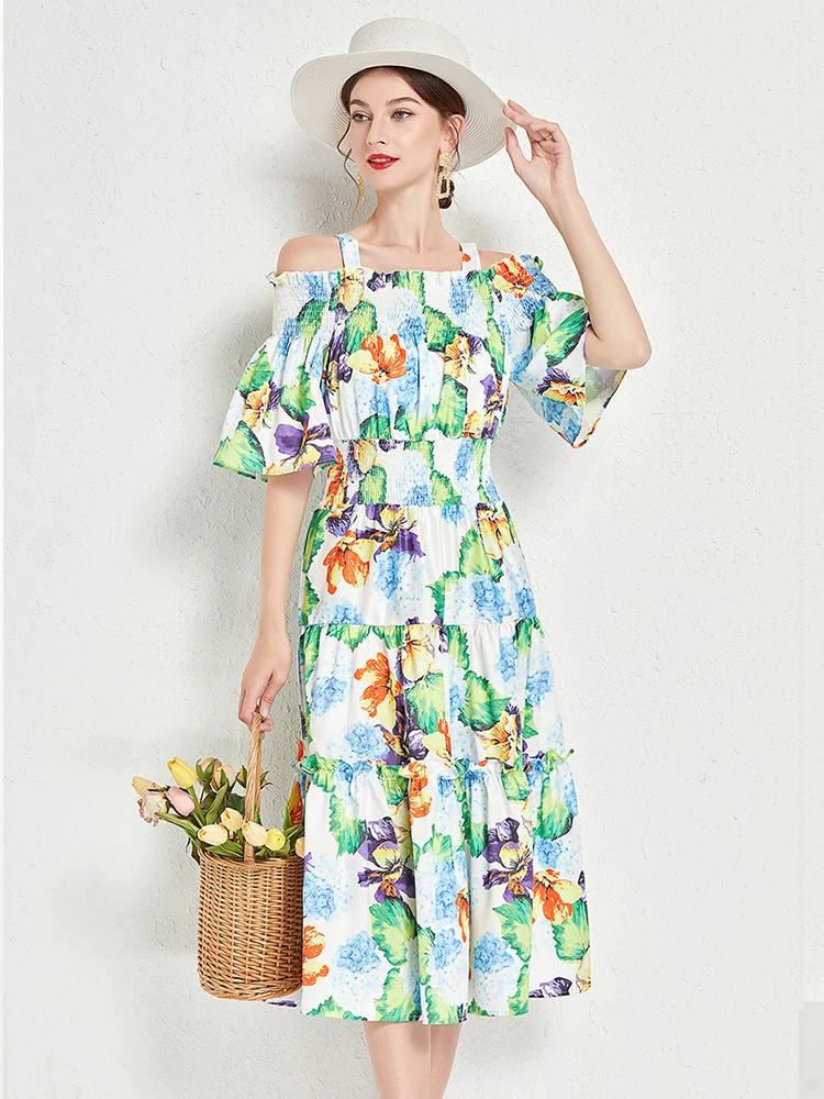 ZCWXM Summer Bohemia Spaghetti Strap Dress Women Slash Neck Flare Sleeve Vintage Green Floral Print Elastic Waist Boho Dress
ZCWXM Summer Bohemia Spaghetti Strap Dress Women Slash Neck Flare Sleeve Vintage Green Floral Print Elastic Waist Boho Dress