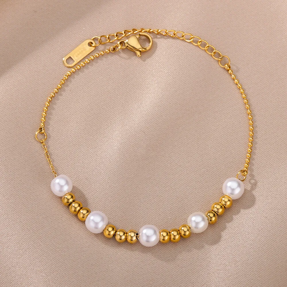 Fashion Bead Pearl Bracelets For Women Stainless Steel Gold Color Bead Chain Bracelet Party Christmas Jewelry Gift Bijoux Femme
Fashion Bead Pearl Bracelets For Women Stainless Steel Gold Color Bead Chain Bracelet Party Christmas Jewelry Gift Bijoux Femme