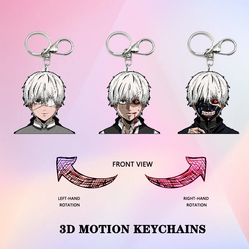 

Anime Tokyo Ghoul Kaneki Ken Anime 3D motion lenticular Key Chains Creative Bag&Car Pendant Anime Peripheral Birthday Gift