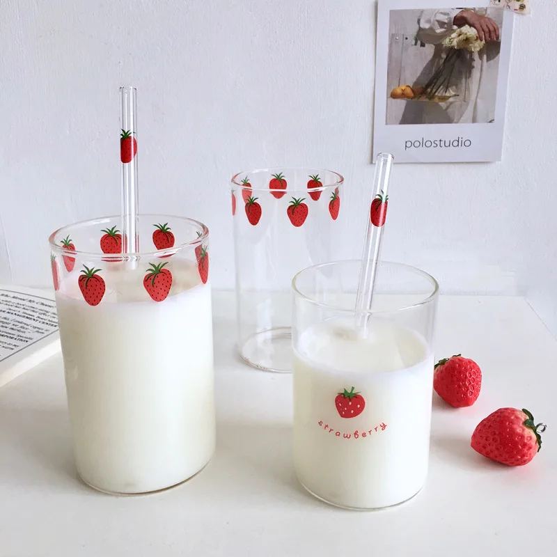 300ml Strawberry Cute Nordic Glass Cup With Straw Creative Transparent Water Cup Student Milk Heat Resistant Glass
300ml Strawberry Cute Nordic Glass Cup With Straw Creative Transparent Water Cup Student Milk Heat Resistant Glass