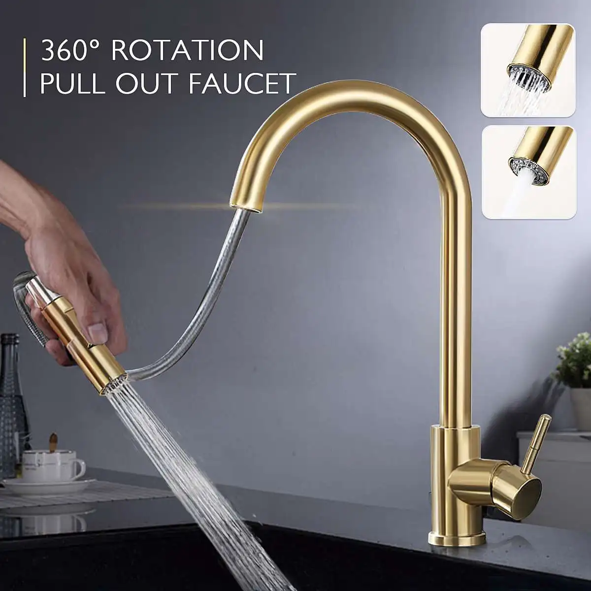 Bathroom Kitchen Faucet Brushed Pull Out Stainless Steel Water Tap Single Handle Mixer Tap 360 Rotation Shower Faucet Gold
Bathroom Kitchen Faucet Brushed Pull Out Stainless Steel Water Tap Single Handle Mixer Tap 360 Rotation Shower Faucet Gold