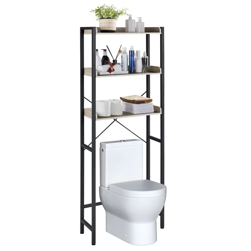3-Tier Over-the -Toilet Storage Rack with Metal Construction and Wooden Open Shelf for Toilet, Gray
3-Tier Over-the -Toilet Storage Rack with Metal Construction and Wooden Open Shelf for Toilet, Gray