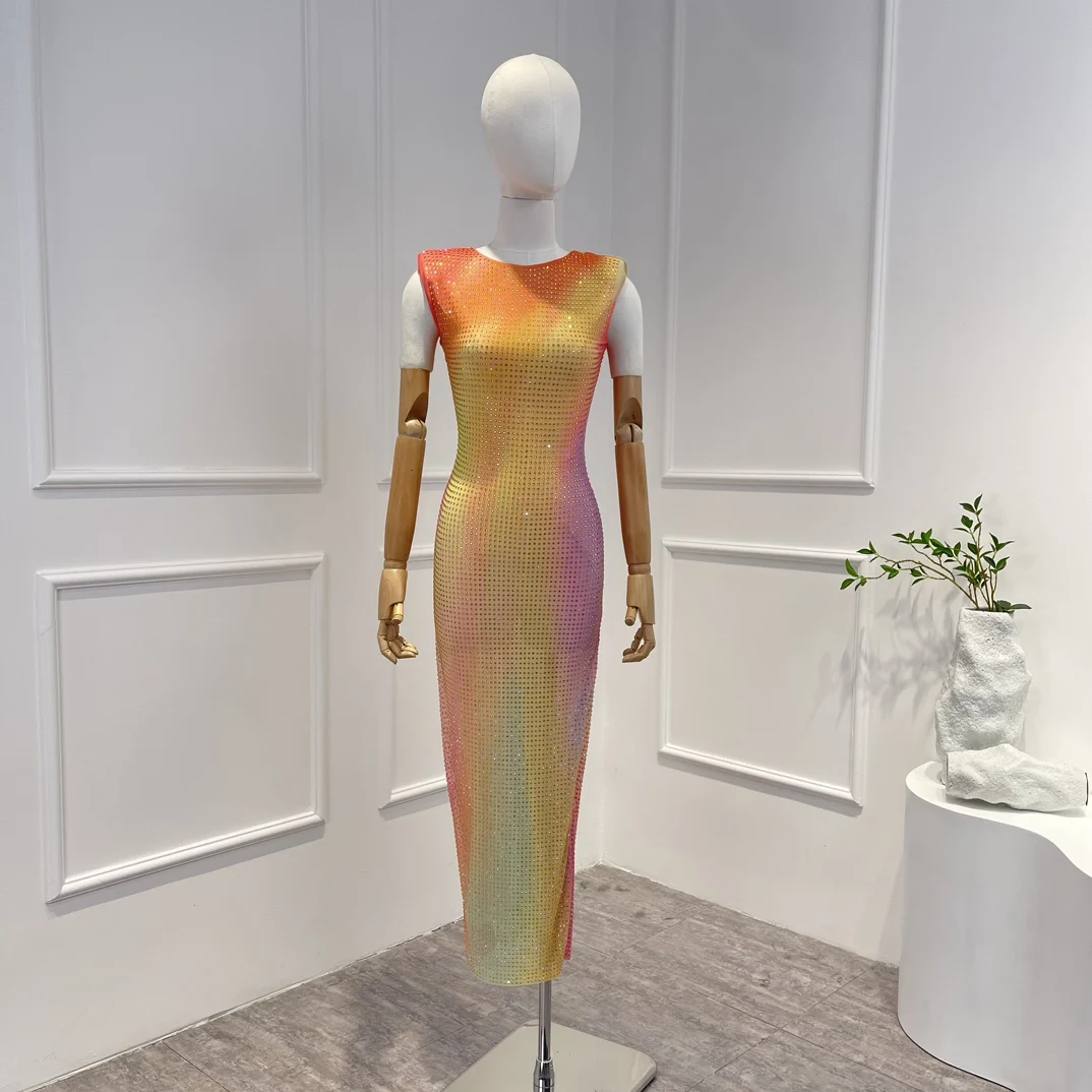 Top Quality Chic Party Style Original Bodycon Crystal-studded Rainbow Ombré Midi Summer Dress for Women
Top Quality Chic Party Style Original Bodycon Crystal-studded Rainbow Ombré Midi Summer Dress for Women