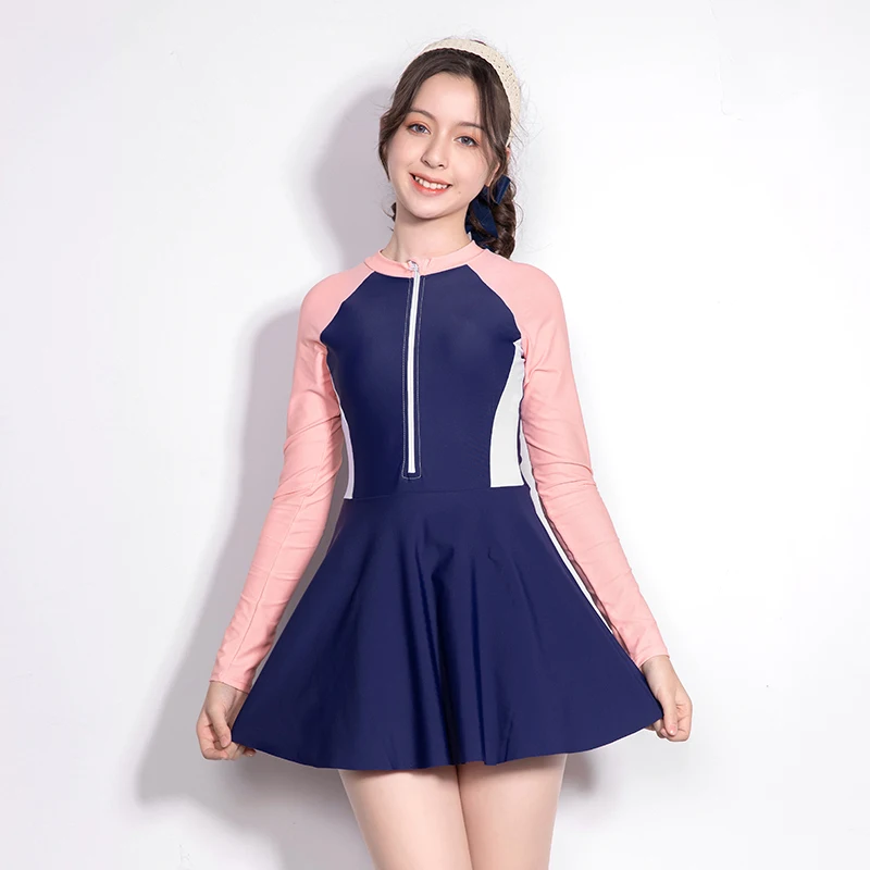 Girl Swimsuit Dress Pink Long Sleeve Solid Color Quick Dry Surfing Bathing Suit Teenager Girls Swimwear Sport Wear 2022
Girl Swimsuit Dress Pink Long Sleeve Solid Color Quick Dry Surfing Bathing Suit Teenager Girls Swimwear Sport Wear 2022