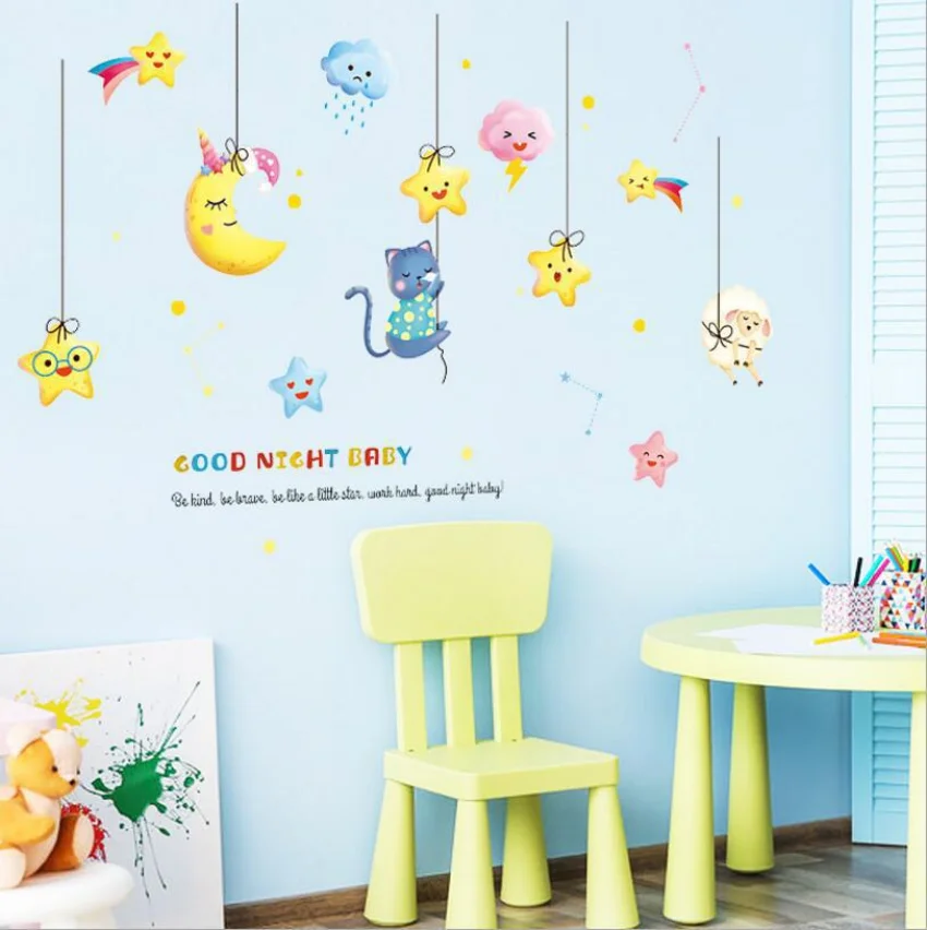 Child Cute Cartoon Moon Stars Wall Stickers for Kids Room Cat Sheep Baby Room Decoration Animals Home Decor Art Stikers Muraux
Child Cute Cartoon Moon Stars Wall Stickers for Kids Room Cat Sheep Baby Room Decoration Animals Home Decor Art Stikers Muraux