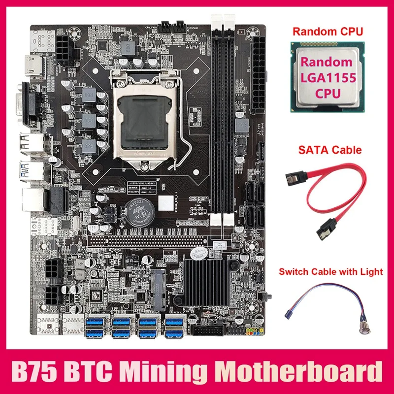 B75 ETH Mining Motherboard 8XUSB3.0+Random CPU+Switch Cable With Light+SATA Cable LGA1155 B75 USB BTC Miner Motherboard
B75 ETH Mining Motherboard 8XUSB3.0+Random CPU+Switch Cable With Light+SATA Cable LGA1155 B75 USB BTC Miner Motherboard