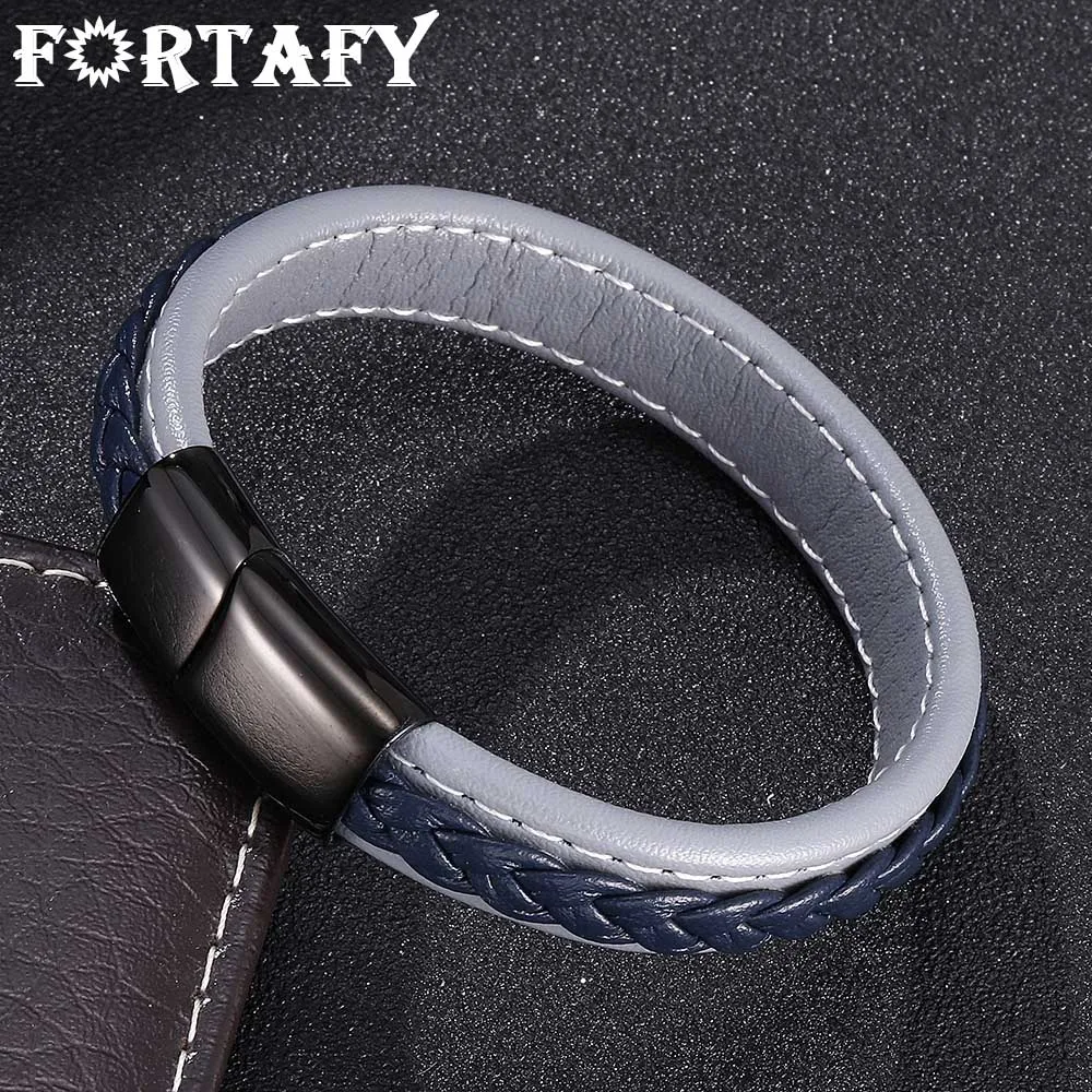 FORTAFY Men Punk Jewelry Gray & Blue Braided Leather Bracelet for Mens Bracelets Stainless Steel Magnetic Clasp Wristband FR0011
FORTAFY Men Punk Jewelry Gray & Blue Braided Leather Bracelet for Mens Bracelets Stainless Steel Magnetic Clasp Wristband FR0011