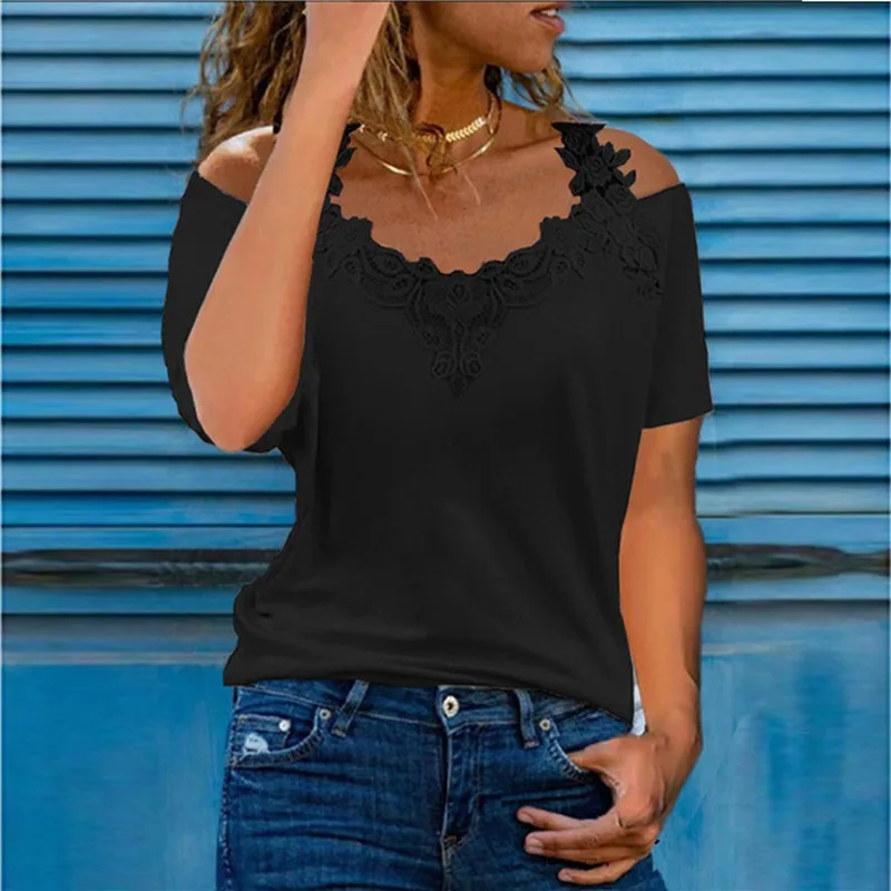 Simple Short Sleeve Tops Women Loose T Shirt Summer Ladies Casual Comfortable Tees Top Solid Color Lace Patchwork T-Shirt
Simple Short Sleeve Tops Women Loose T Shirt Summer Ladies Casual Comfortable Tees Top Solid Color Lace Patchwork T-Shirt