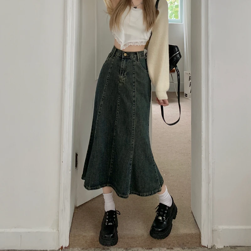 Vintage Denim Mermaid Skirt Women Solid Color High Waist Mid-Length Skirts Summer Fashion All-Match Female Clothing
Vintage Denim Mermaid Skirt Women Solid Color High Waist Mid-Length Skirts Summer Fashion All-Match Female Clothing