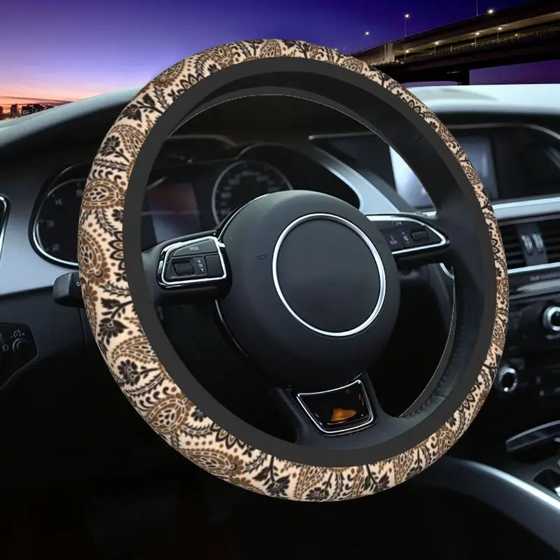 Kawaii Brown Paisley Floral Texture Steering Wheel Cover for Women Bohemian Flowers Style Steering Wheel Protector Fit 15 inch
Kawaii Brown Paisley Floral Texture Steering Wheel Cover for Women Bohemian Flowers Style Steering Wheel Protector Fit 15 inch