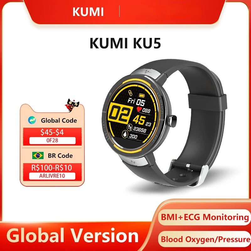 KUMI KU5 Smartwatch Men Smart Watch BMI+ECG Monitor Heart Rate Blood Pressure Monitoring Waterproof Bluetooth5.0 for IOS Android
KUMI KU5 Smartwatch Men Smart Watch BMI+ECG Monitor Heart Rate Blood Pressure Monitoring Waterproof Bluetooth5.0 for IOS Android