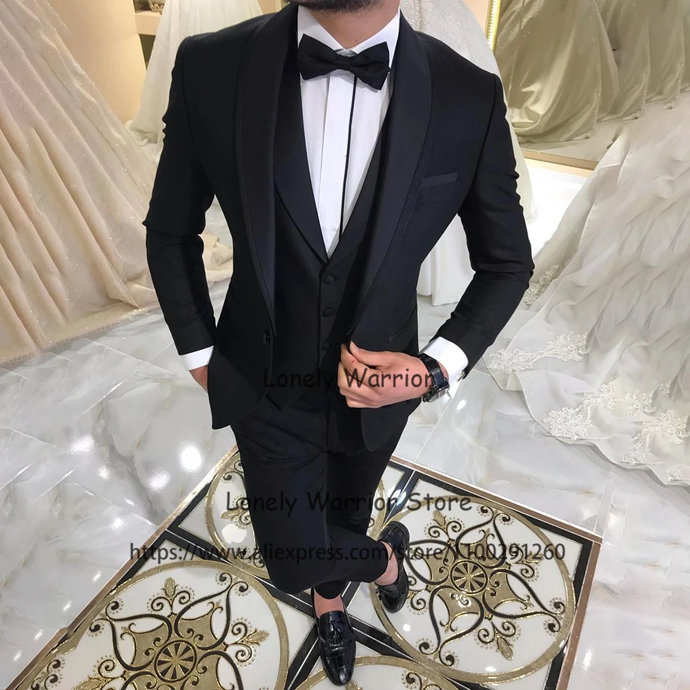 Black Slim Fit Men Suits For Groom Wedding Shawl Lapel Tuxedo 3 Piece Set Formal Business Blazer Costume Homme Jacket Vest Pants
Black Slim Fit Men Suits For Groom Wedding Shawl Lapel Tuxedo 3 Piece Set Formal Business Blazer Costume Homme Jacket Vest Pants