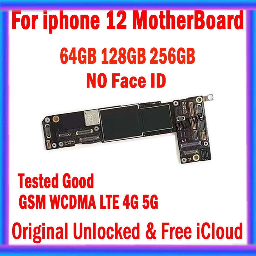 

Original Plate Free Icloud Logic Board With/NO Face ID Unlocked Tested Well 64GB 128GB 256G Mainboard For iPhone 12 Motherboard