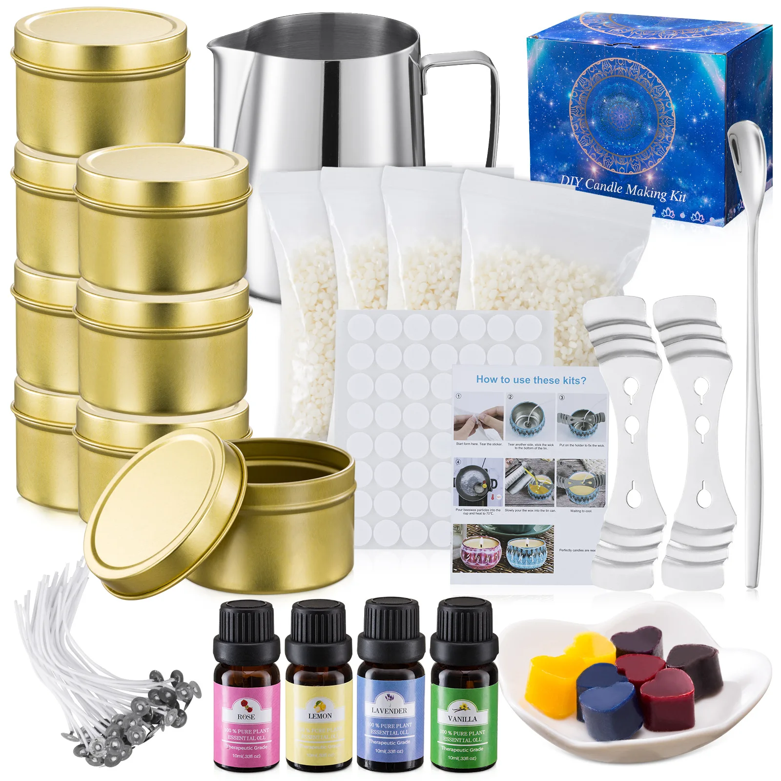 134pcs Fragrant Candle Making Kit Scented Candle DIY Supplies Homemade Including Pouring Pitcher, Beeswax,Wick,Pigment,Jar
134pcs Fragrant Candle Making Kit Scented Candle DIY Supplies Homemade Including Pouring Pitcher, Beeswax,Wick,Pigment,Jar
