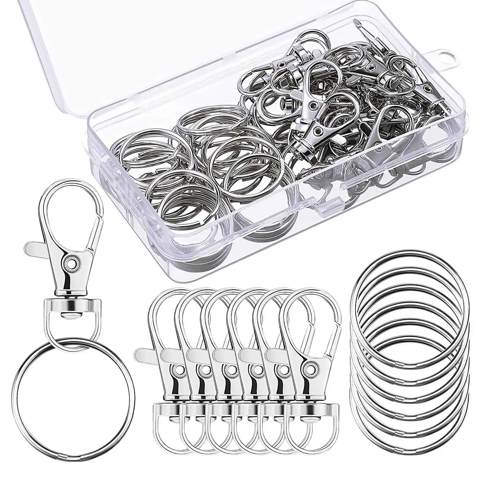 70 Pcs Swivel Lanyard Snap Hook with Key Rings Keychain Metal Swivel Clasps Spring Clip Snap Hook Lobster Clasp - Silver
70 Pcs Swivel Lanyard Snap Hook with Key Rings Keychain Metal Swivel Clasps Spring Clip Snap Hook Lobster Clasp - Silver