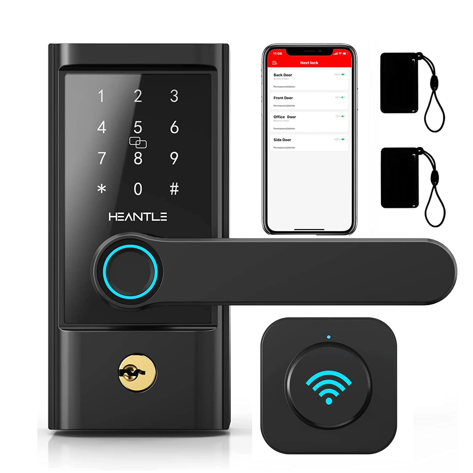 WiFi Keyless Entry Door Lock with Gateway HEANTLE Fingerprint Door Lock Digital Electronic IC Fobs Remote Control Smart Lock
WiFi Keyless Entry Door Lock with Gateway HEANTLE Fingerprint Door Lock Digital Electronic IC Fobs Remote Control Smart Lock