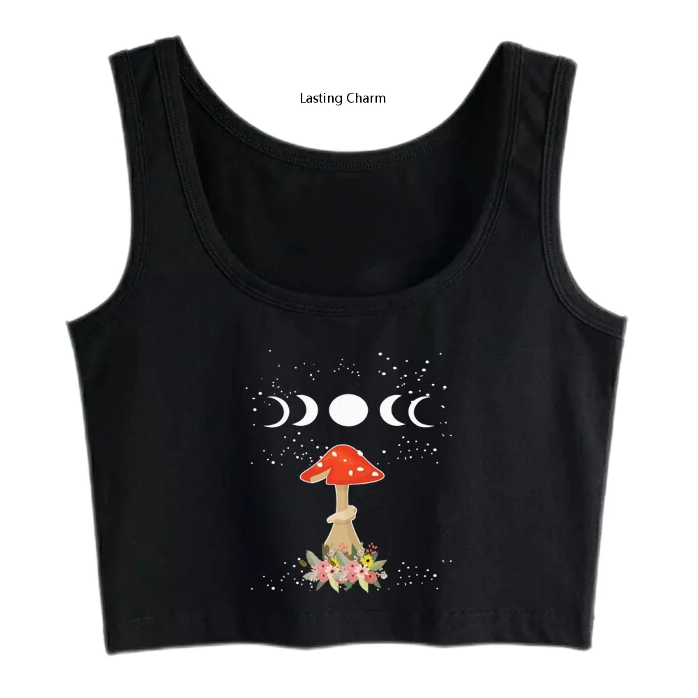 

Cottagecore Aesthetic Magical Mushroom Fungi Harajuku Crop Top Female funny Sport Yoga Top