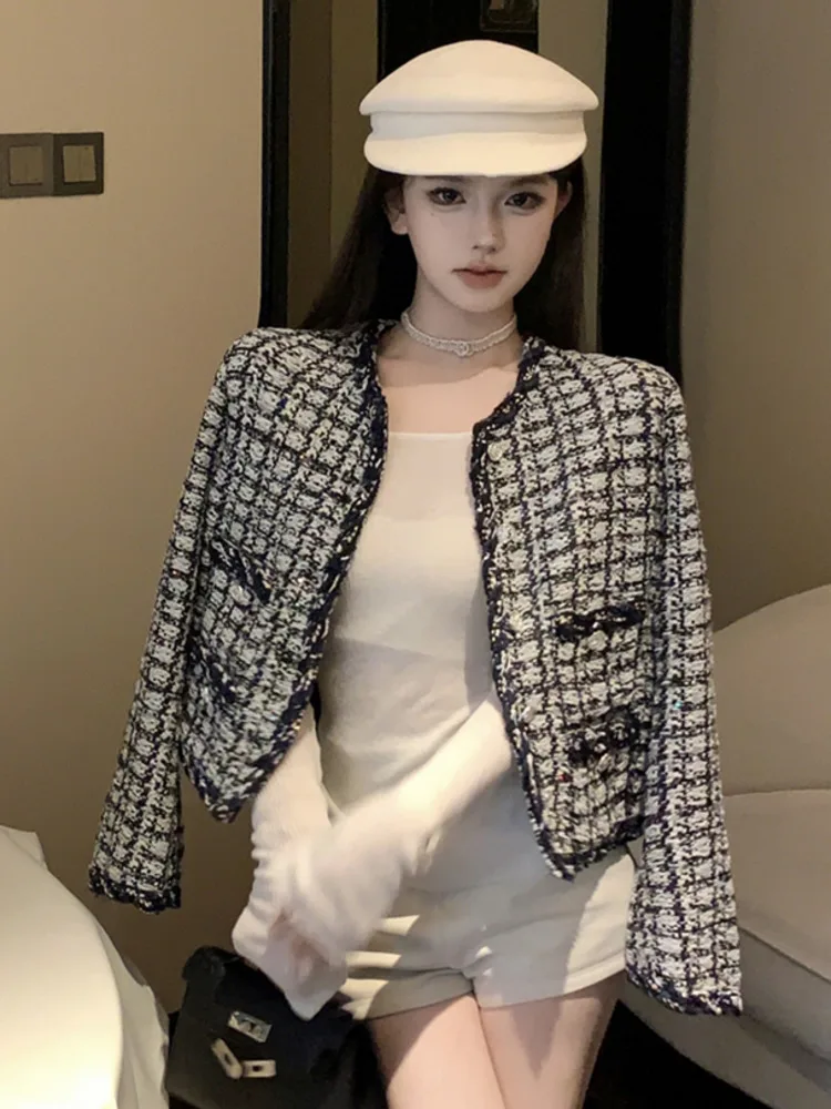 

Женское Короткое шерстяное пальто, элегантное твидовое пальто во французском винтажном стиле, маленькая Очаровательная куртка на осень и зиму, 2023