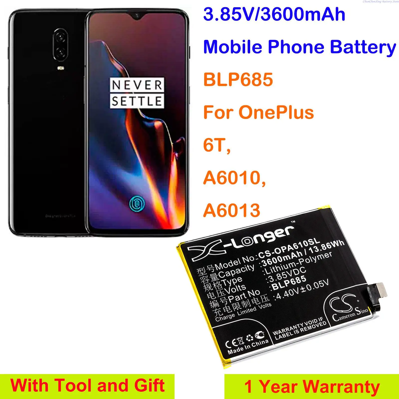 GreenBattery 3600mAh Mobile, SmartPhone Battery BLP685 for OnePlus 6T, A6010, A6013
GreenBattery 3600mAh Mobile, SmartPhone Battery BLP685 for OnePlus 6T, A6010, A6013