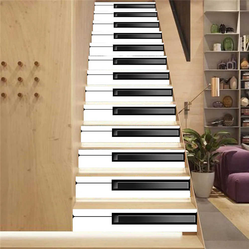 

6pcs/13pcs Self Adhesive PVC Stair Stickers Covering Trends Piano Keyboard Stairway Mural 3D Wallpaper Staircase Sticker Decals