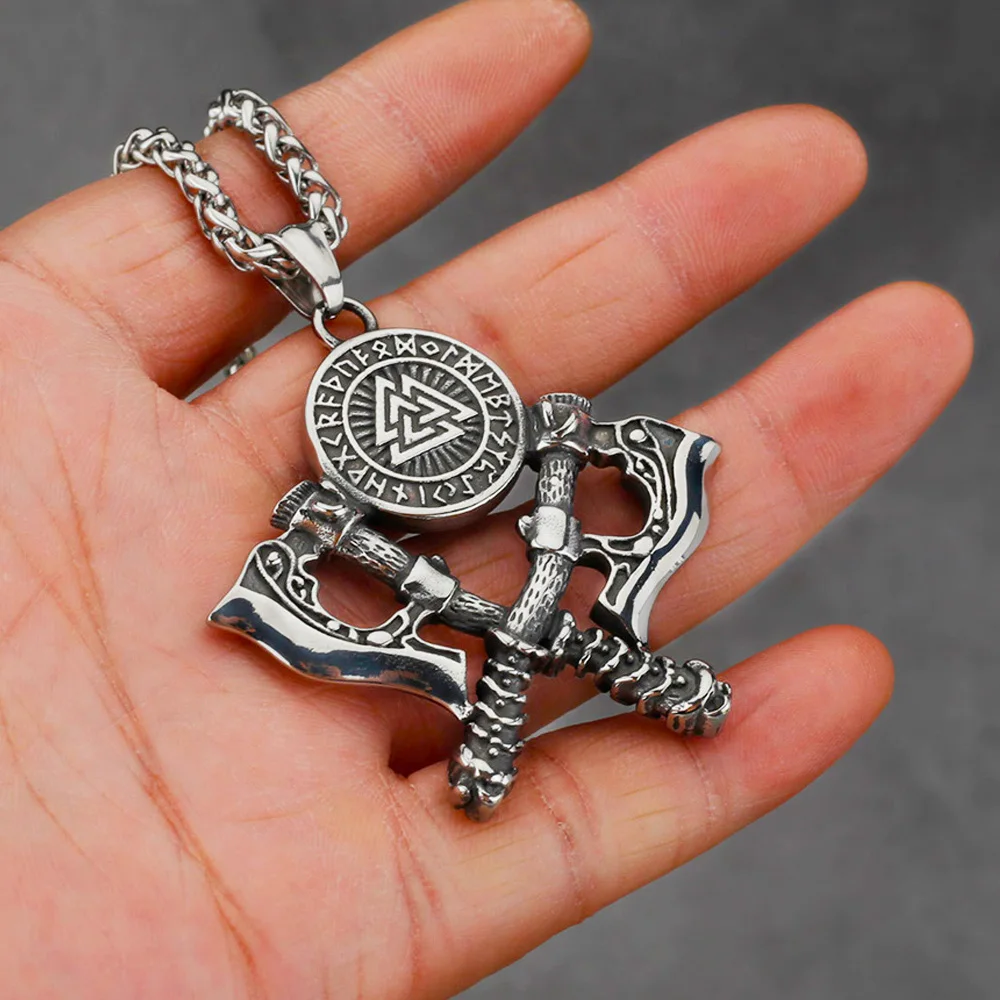 Vintage Viking Axe Pendant Necklace Men Stainless Steel Slavic Odin Amulet Rune Valknut Necklace Fashion Jewelry Gift Wholesale
Vintage Viking Axe Pendant Necklace Men Stainless Steel Slavic Odin Amulet Rune Valknut Necklace Fashion Jewelry Gift Wholesale