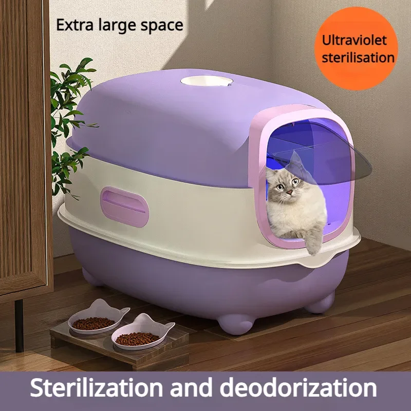 

2023 New Cat Toilt Litter Box Extra Large Size Fully Enclosed Toilet Sand Tray Anti Splashing Anti Odor Belt Sand Intelligen
