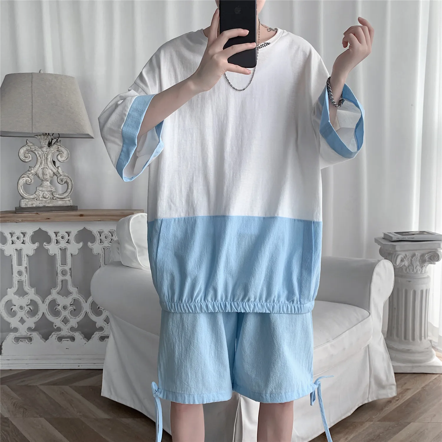 Fashion Summer Patchwork Color Men Shorts Sets All Match Loose Half Sleeve Men T Shirt Shorts Two Piece Sets Plus Size 5XL-M
Fashion Summer Patchwork Color Men Shorts Sets All Match Loose Half Sleeve Men T Shirt Shorts Two Piece Sets Plus Size 5XL-M