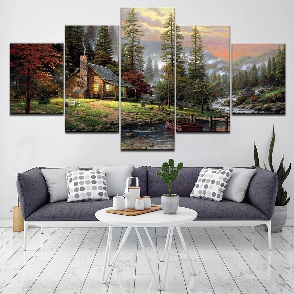 Room Decor 5 Panel Modular Picture Forest Landscape House Canvas Painting Wall Art Poster Printing Living Room Decor Home Decor
Room Decor 5 Panel Modular Picture Forest Landscape House Canvas Painting Wall Art Poster Printing Living Room Decor Home Decor
