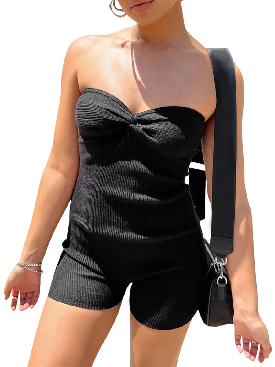 Women Solid Color Playsuits Strapless Backless Wrap Chest Skinny Short Jumpsuits Ribbed Bodysuits Rompers Clubwear 
Women Solid Color Playsuits Strapless Backless Wrap Chest Skinny Short Jumpsuits Ribbed Bodysuits Rompers Clubwear