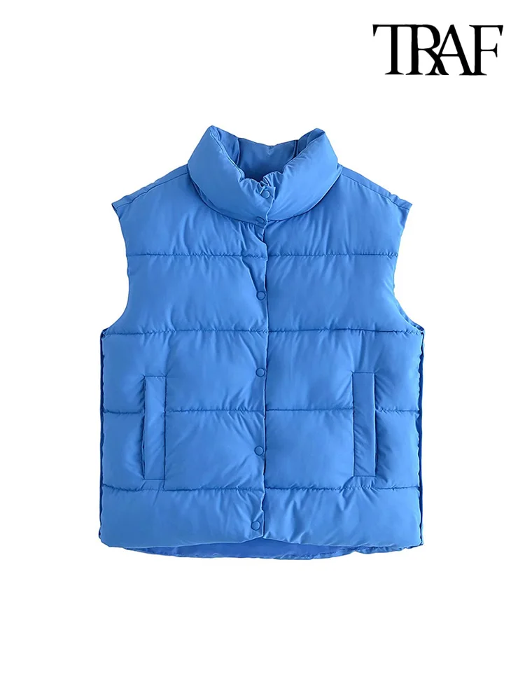 TRAF Women Fashion Loose Snap-button Padded Waistcoat Vintage High Neck Sleeveless Welt Pockets Female Outerwear Chic Tops
TRAF Women Fashion Loose Snap-button Padded Waistcoat Vintage High Neck Sleeveless Welt Pockets Female Outerwear Chic Tops