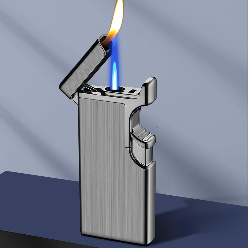 

New blue flame metal double fire lighter smoking accessories cool torch novelty butane inflation windproof lighters men's gift