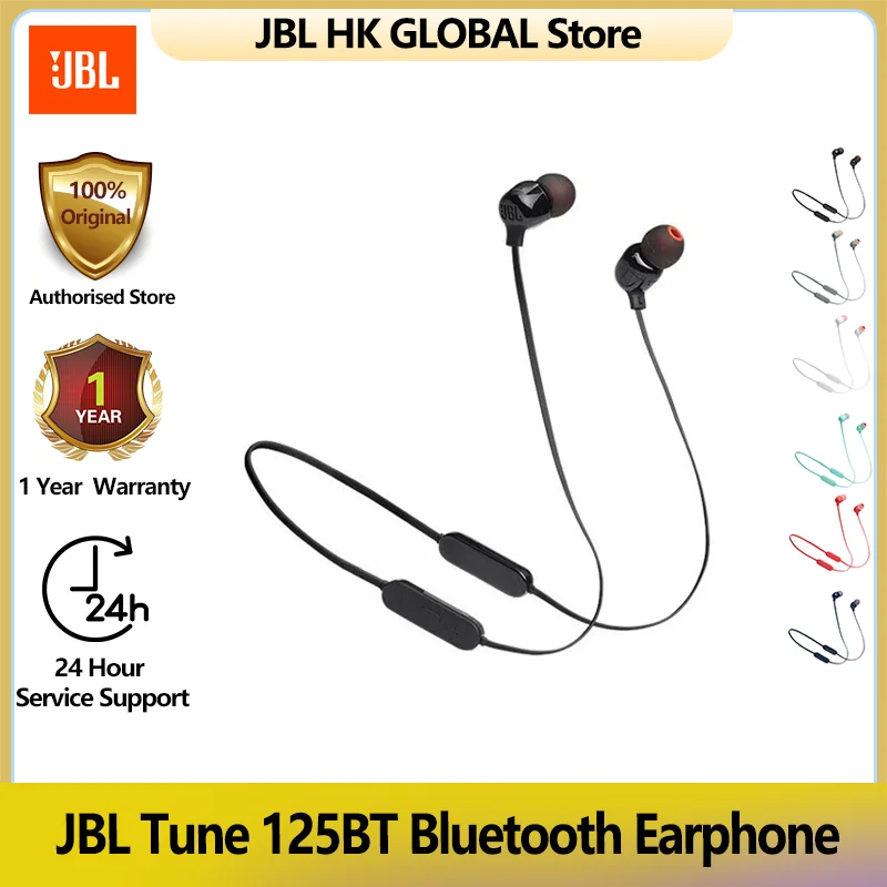

100% оригинальные наушники JBL TUNE125BT с креплением на шею, беспроводные Bluetooth наушники с полувкладышами, спортивные наушники для бега с микрофоном