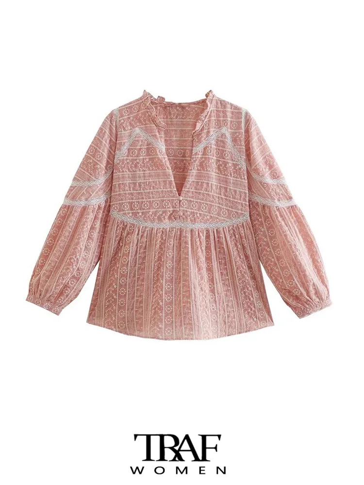 TRAF Women Fashion Front Covered Buttons Contrast Embroidery Shirts Vintage V Neck Puff Sleeves Female Blouses Chic Tops
TRAF Women Fashion Front Covered Buttons Contrast Embroidery Shirts Vintage V Neck Puff Sleeves Female Blouses Chic Tops