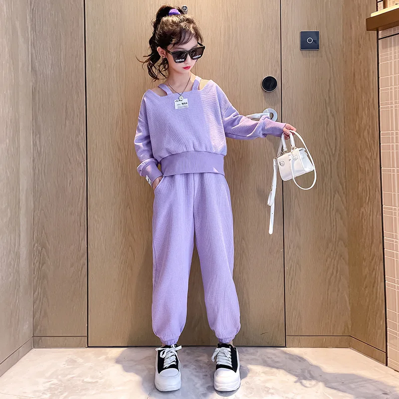 Girls Clothes Fashion Jacket Spring Autumn Sweatshirt Suit Kids Suspenders One-Shoulder Top + Pants 2pcs Children's Clothing Set
Girls Clothes Fashion Jacket Spring Autumn Sweatshirt Suit Kids Suspenders One-Shoulder Top + Pants 2pcs Children's Clothing Set