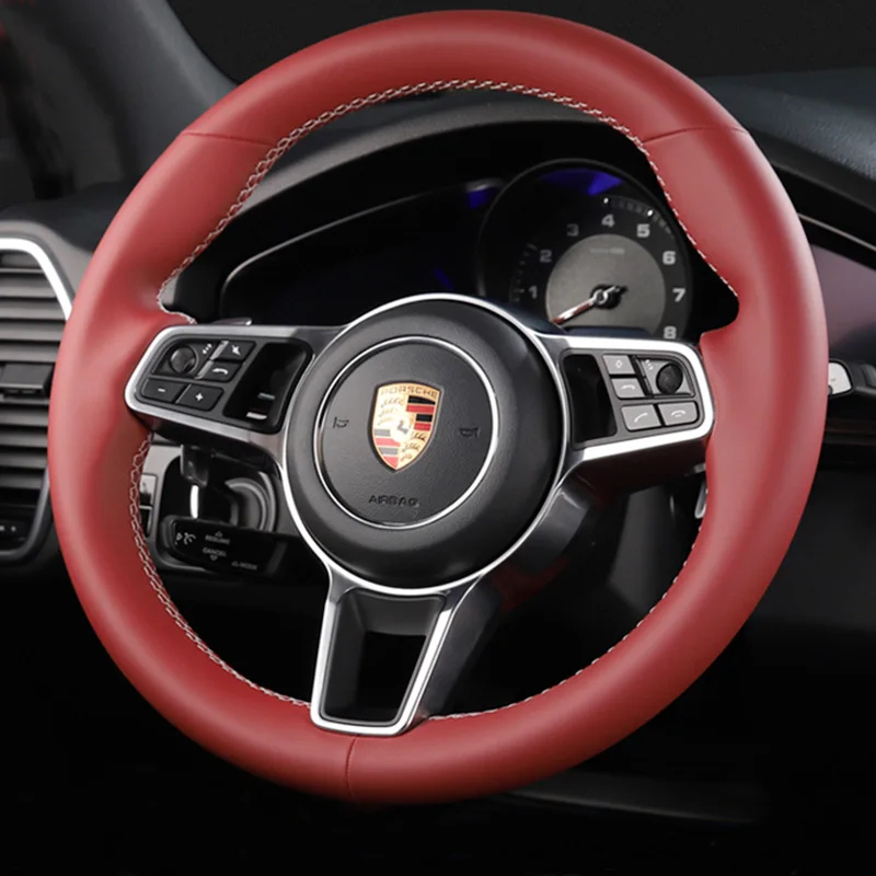 for Porsche Taycan Cayenne Macan Panamera 718 911 Wine red Leather Hand-stitched Car Steering Wheel Cover Interior Accessories
for Porsche Taycan Cayenne Macan Panamera 718 911 Wine red Leather Hand-stitched Car Steering Wheel Cover Interior Accessories