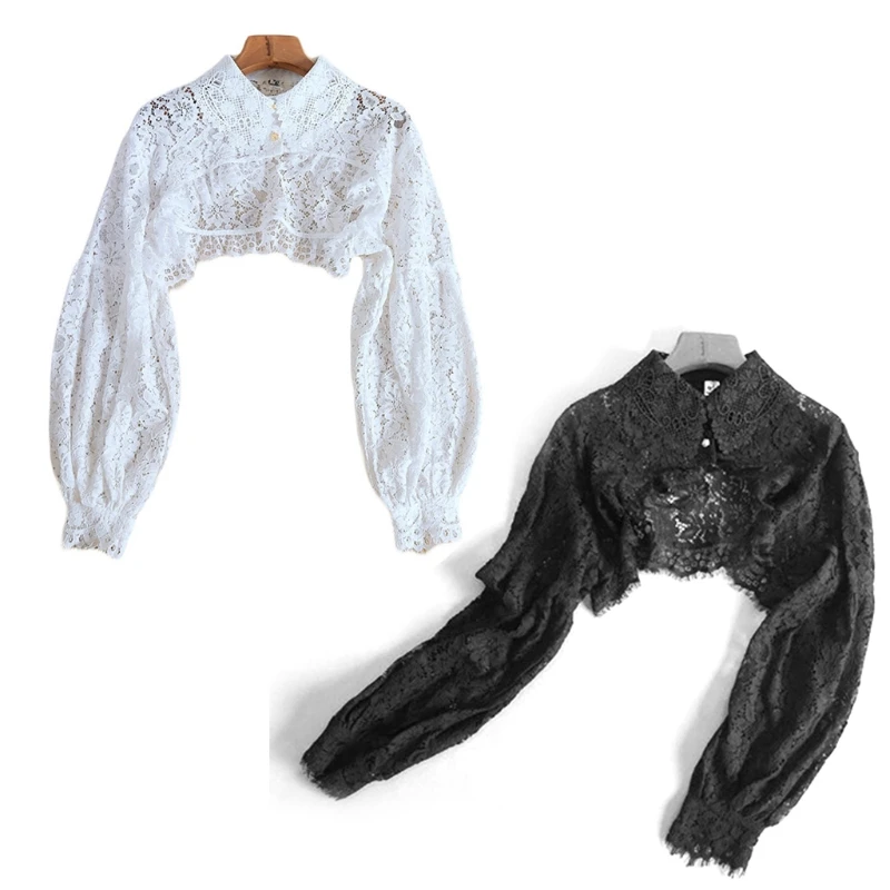 Women Long Lantern Sleeve Fake Collar Dickey Hollow Out Eyelash Floral Lace Half Shirt Blouse Pullover Cutout Crop Top
Women Long Lantern Sleeve Fake Collar Dickey Hollow Out Eyelash Floral Lace Half Shirt Blouse Pullover Cutout Crop Top