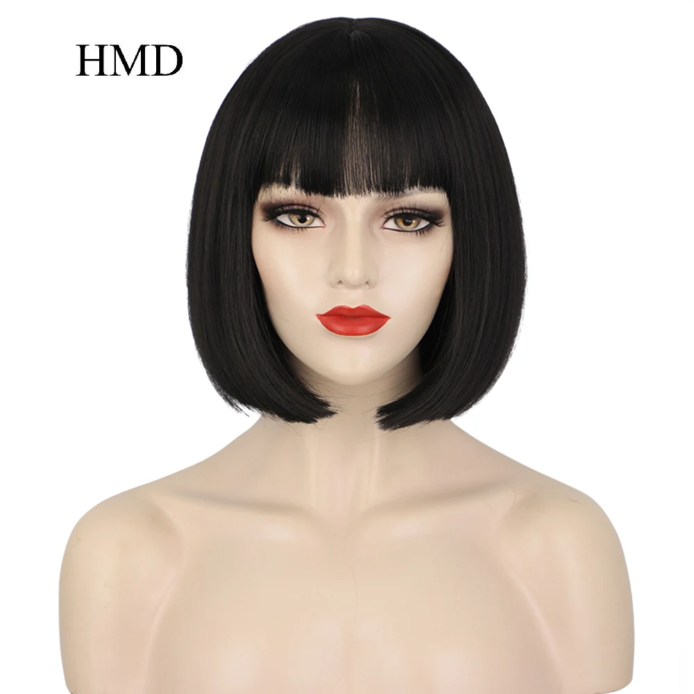 

Kookastyle 12inches Short Straight Bob Wig with Bangs Synthetic Black Pink Orange White Cosplay Wigs for Women Heat Resistant
