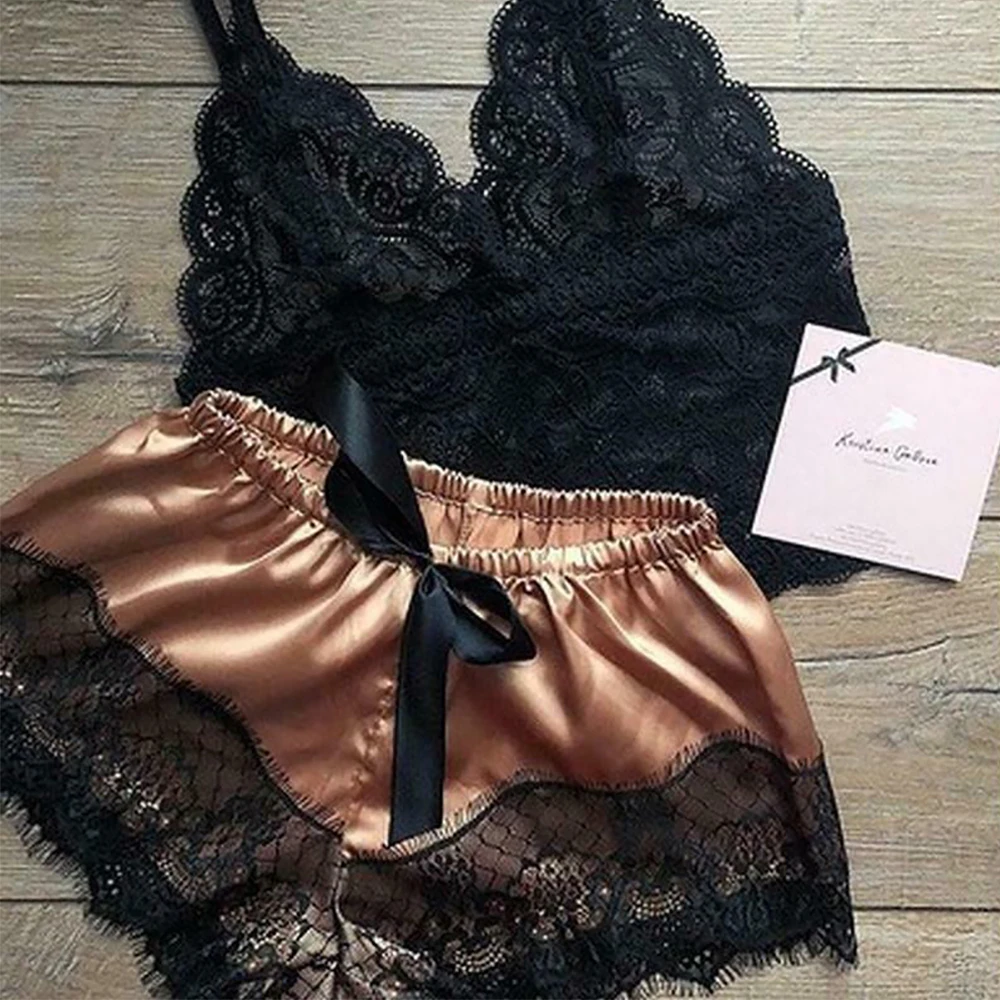 Lingerie Set Lace Sleepwear Women 2pcs/set Sexy Lingerie Tops Shorts Set Patchwork Babydoll Pajamas Satin Nightwear
Lingerie Set Lace Sleepwear Women 2pcs/set Sexy Lingerie Tops Shorts Set Patchwork Babydoll Pajamas Satin Nightwear