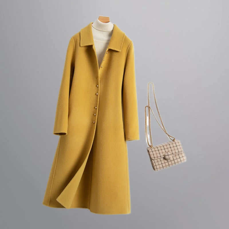 Женское длинное шерстяное пальто, Элегантное повседневное длинное пальто до колена на пуговицах, модель V15 
Женское длинное шерстяное пальто, Элегантное повседневное длинное пальто до колена на пуговицах, модель V15
