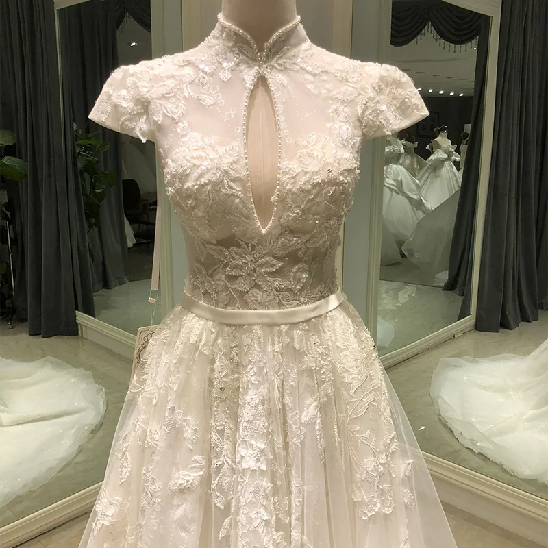 Женское элегантное свадебное платье с высоким воротником и рукавом-крылышком 2022