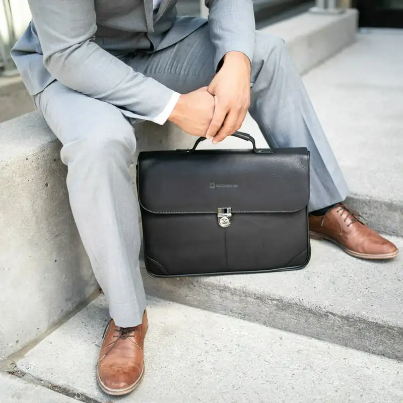 

High Quality Genuine Leather Flap-Over Locking Case Briefcase, Professional Portfolio for Working Men & Women.
