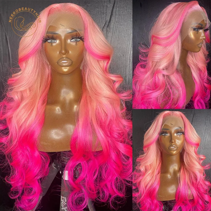 Lace Frontal Wigs Stripe Hair Wig Ombre Light Pink Dark Pink Wavy 13X4 Lace Front Wig 2 Tones Colored Human Hair Wigs For Women
Lace Frontal Wigs Stripe Hair Wig Ombre Light Pink Dark Pink Wavy 13X4 Lace Front Wig 2 Tones Colored Human Hair Wigs For Women