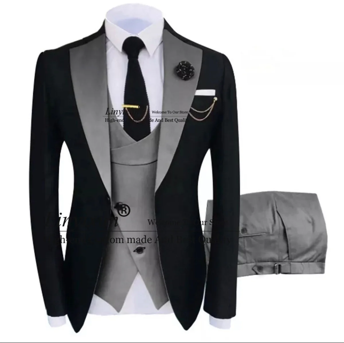 Formal Black Men Suits For Wedding Slim Fit Groom Tuxedos With Grey Waiscoat Business Man Blazers 3 Pieces Sets Costume Homme
Formal Black Men Suits For Wedding Slim Fit Groom Tuxedos With Grey Waiscoat Business Man Blazers 3 Pieces Sets Costume Homme